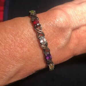 Sterling silver Colorful Multi colored semi precious stone bracelet 7” circumfer